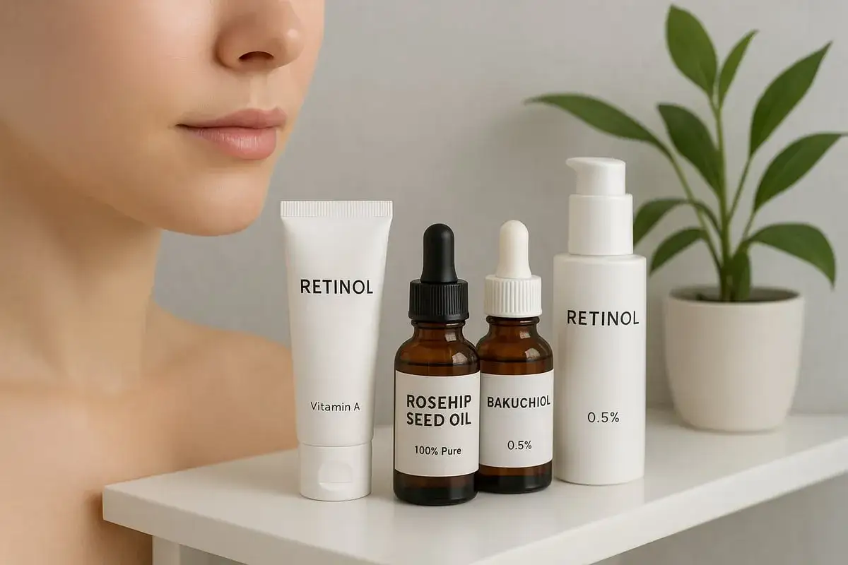 Hudvårdsprodukter med retinol, som passar även om du är gravid. En del av sortimentet är retinol.